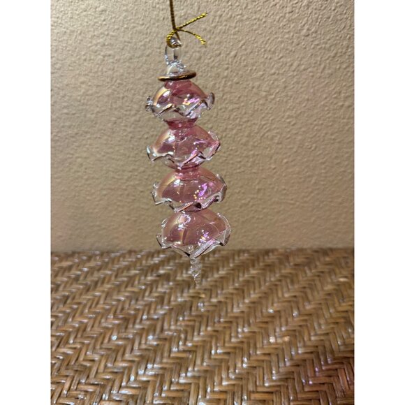 Egypsian Glass Ornament With Pink Iridescent Finish & Gold Accents - Picture 1 of 7